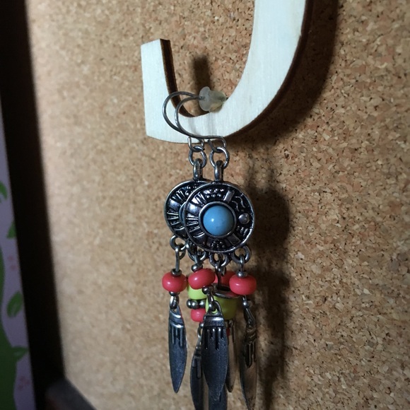 Boho Silver Dreamcatcher Dangle Earrings - Picture 2 of 5